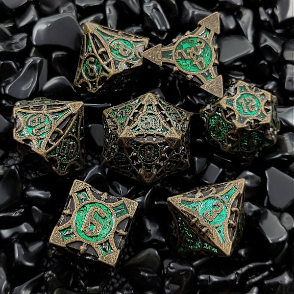 7 Tärningar Dnd, Metall Polyhedral Rpg Dnd Tärningsset (Grönt Pulver)