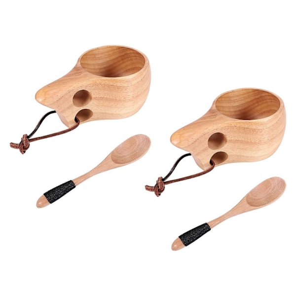 2-pack Träkopp Utomhus Camping Drickmugg med Träslev