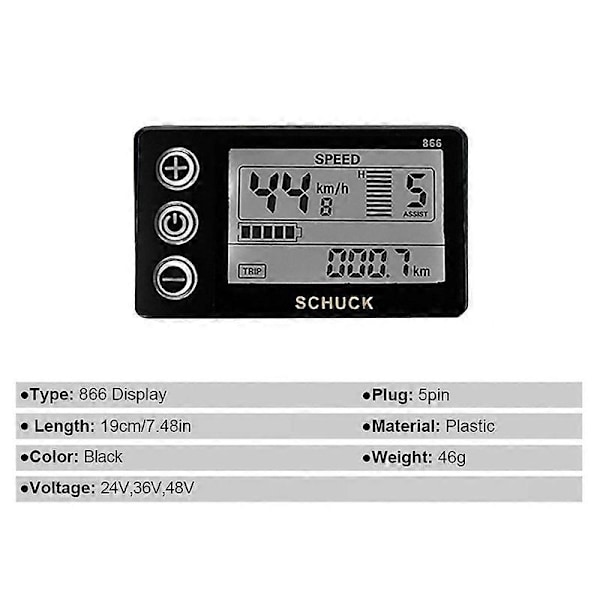 Ebike S866 LCD-näyttömittari sähköpyörälle 24V 36V 48V paneeli
