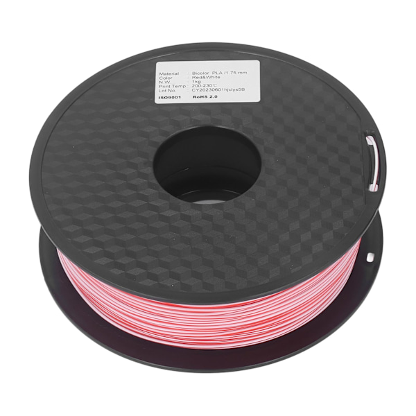 3D-skrivarfilament 1,75 mm rött vitt dubbelt färgfilament PLA-filament förbrukningsmaterial för modell-DIY