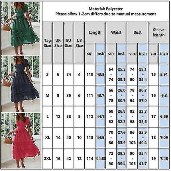 Boho Blommig Strandklänning Midi - Dam Sommarklänning Festklänning Swing Sundress45085 Grön