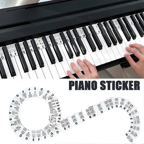 Genanvendelige Silikone Klaver Keyboard Note Labels - 88 Tangenter Klaver Node Guide Klistermærker Sort og Hvid