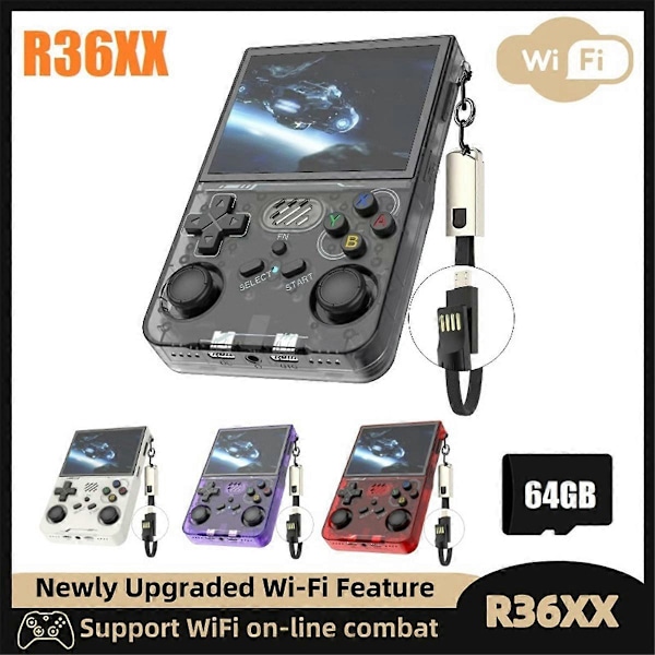 R36XX Retro-käsikonsoli 64G 20000+ peliä lapsille lahjaksi A