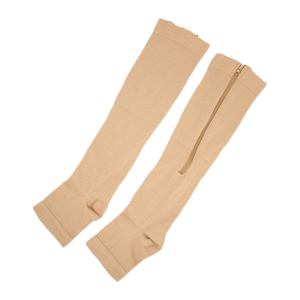 Nylon Dragkedja Design Främja blodcirkulationen Kompressionsstrumpor med öppen tåHudfärg L/XL