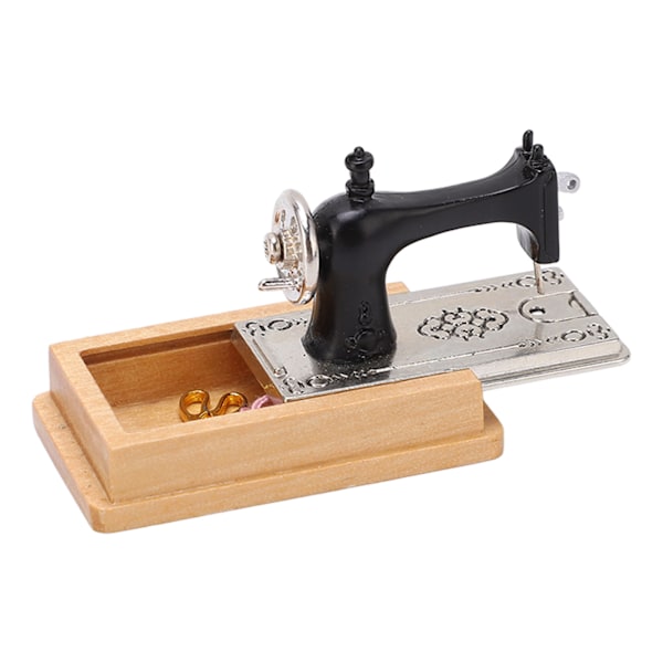 Nukkekodin miniatyyriompelukone Vintage-tyyli Elävä 1/12 Nukkekodin ompelukone Malli koristeluun Puun väri