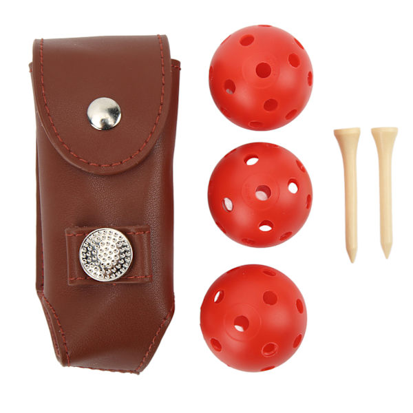 Golfbollspåse i läder med magnetiskt spänne - Bärbar golfbollshållare för 3 golfbollar