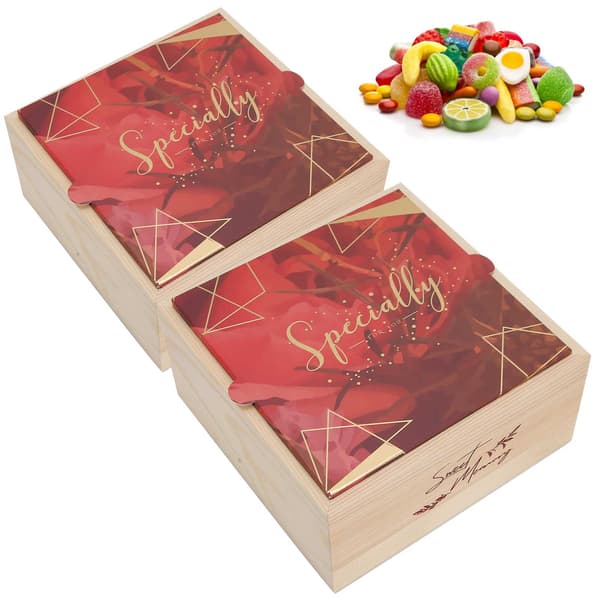 2 set bröllop trä presentförpackning PVC utsökt godisförpackningspåse födelsedagsfesttillbehör#3
