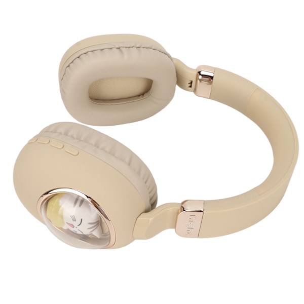 Bluetooth Gaming Headset Søt Tegneserie Kablet Trådløs Stereo Hodetelefon med LED-lys for Spill Filmer Musikk Beige Gull