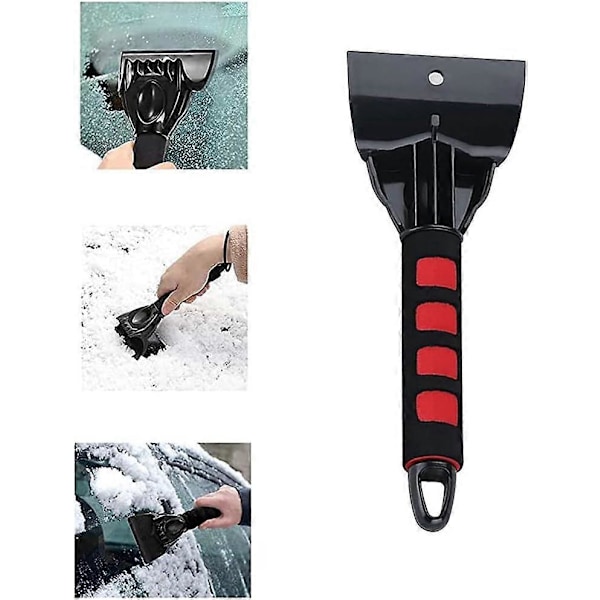 2 stk. isskrape for bil, kraftig frostskrape for å tine bilvinduer og ruter, ideell for vinter mot is og snø, rød/svart, 25,5*9,5