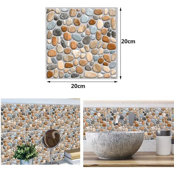 18 stycken Vattentäta Självhäftande Kakeldekaler, Små Sten Kakeldekaler, Vattentäta PVC Självhäftande Väggdekor Mosaikplattor (20 X 20 Cm)
