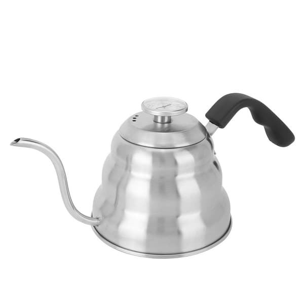 Kaffe- og tevandskande i rustfrit stål med smal tud og skridsikkert håndtag med termometer (1,2L)