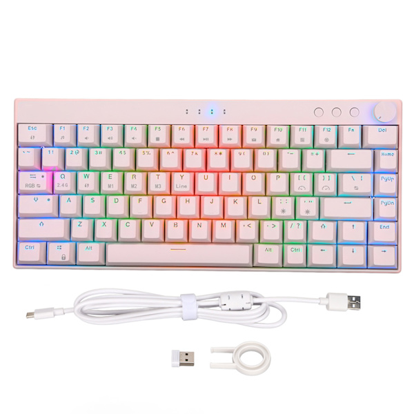 82-tasters mekanisk tastatur RGB-bakgrunnsbelysning ABS tre-modus spilltastatur med knott for Windows for IOS for AndroidBlue Switch