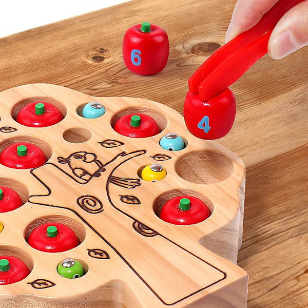 Magnetisk Äppelplockning Fruktträd Leksak för Småbarn Trä Färg och Form Sorteringspussel Tidig Inlärningspresent