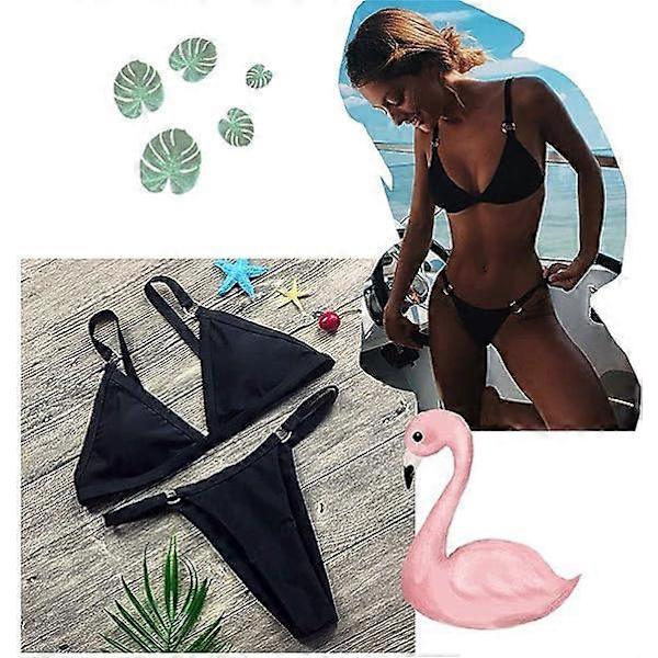 Musta L Uimapuku Seksikäs Push Up Pehmustettu Side Brasilialainen Bikini Kolmio Halter Matala Vyötärö String Bikini Alaosa Ranta