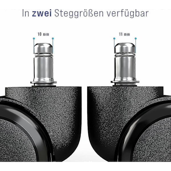 5x Hjul for harde gulv med lydløs og ripefri PVC-belegg - Universalhjul for kontorstoler, ideell for alle gulv (11 x 22 mm)-B16