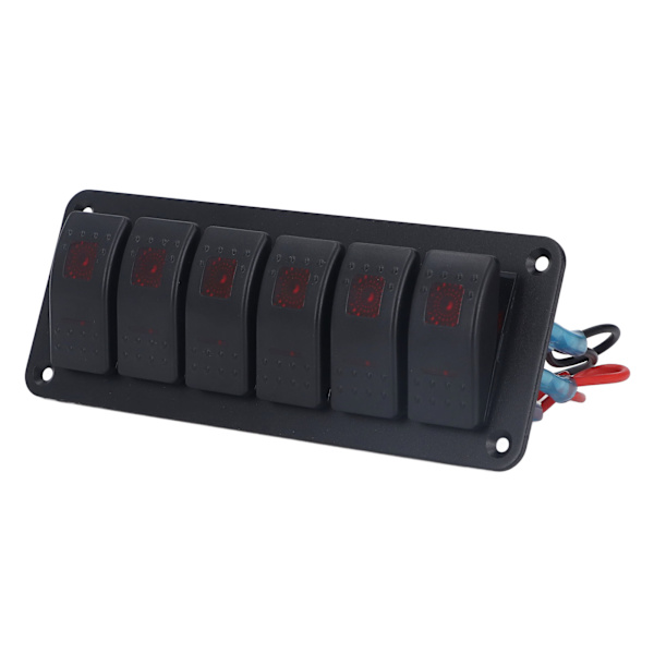 6-veis vippebryterpanel LED-bakgrunnsbelyst på/av-bryter vanntett kretsbeskyttelse for bil RV buss marinebåt ATV UTV rød