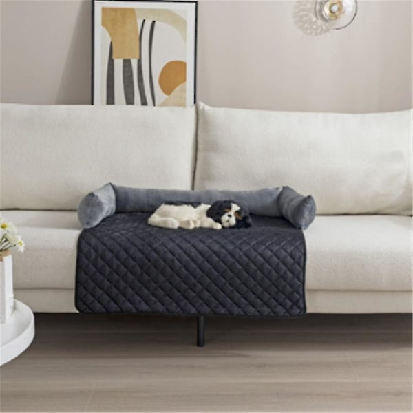 Luksuriøs vandtæt fløjls kæledyrssofa seng med skridsikkert design og 3-sidede puder - Ideelt møbelbetræk til hunde og katte 90X90CM GRÅ SORT