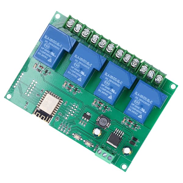 Relémodul 4-kanals WiFi fjernkontroll utviklingskort DC 7-28V/DC 5V for ESP8266