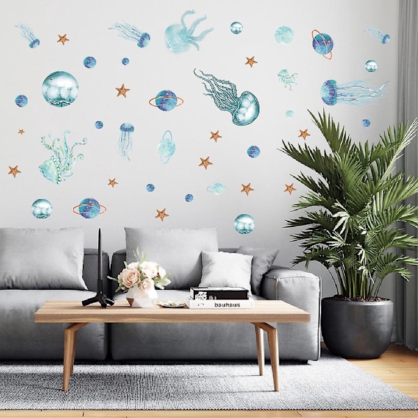 Et sæt vægstickers med havlivsmønster til soveværelse, legerum, stue og kontor