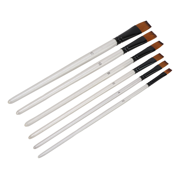 6 stk nylon malepensel pensel holdbar kort håndtak hånd føles komfortabel enkel rengjøring gjentatte ganger kunstforsyninger flat front