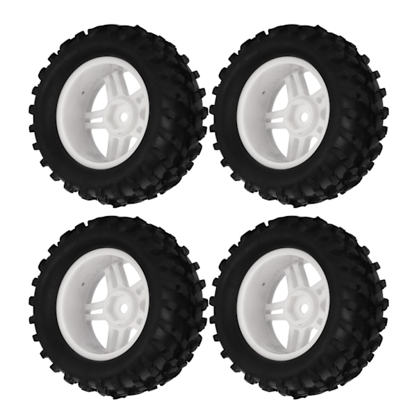4 stk. RC-hjul og dekksett 82mm foran og bak med flettet mønster for WLToys 144001 1/14 RC Off Road CarWhite