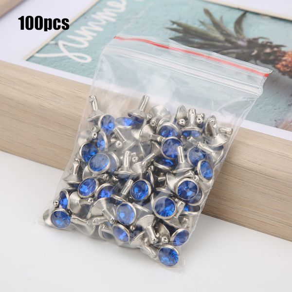 B Akryl Diamant 8mm Dekorative DIY Stud Beklædningstilbehør 8mm Sølvkant KrystalDyb Blå