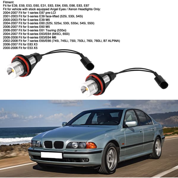 2 kpl 6000K 720lm LED-valot Auto Angel Eyes Halo Renkaat Lamppu Sopii E39 E53 E60 E63 E64