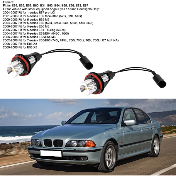 2kpl 6000K 720lm LED-valo Auton Enkelinsilmät Halorenkaat Lamppu Sopii E39 E53 E60 E63 E64