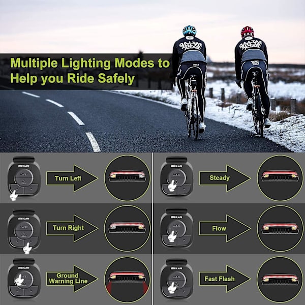 Trådløs fjernbetjening cykelbaglygte med automatiske blinklys, bremselys og USB genopladeligt batteri - Cykelsikkerhedsadvarselsbaglys