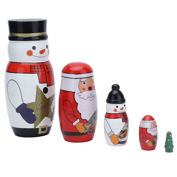 5 stk. Matryoshka-dukker Blanke Runde Unikke Julemotiver Attraktive Dekorative Ornamenter til Festlige Gaver