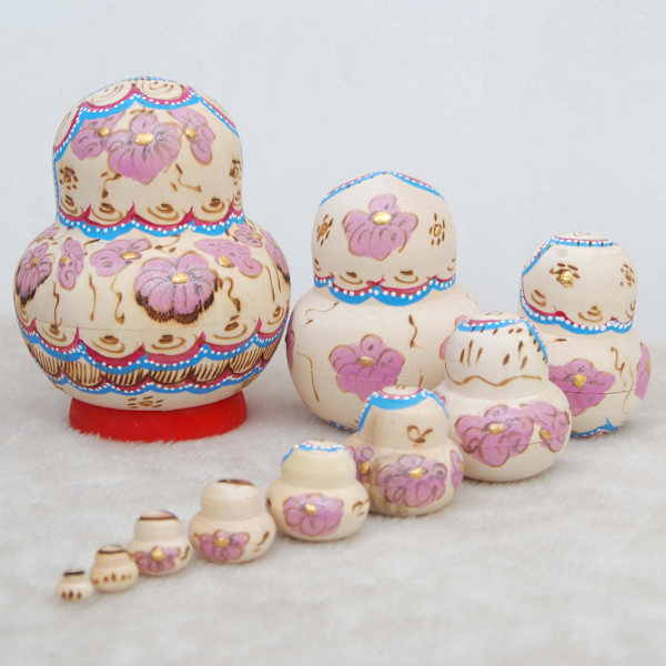 Handgjorda ryska Matryoshka häckande dockor Set med 10 - målade trädockor, traditionella handgjorda ryska gåvor och leksaker