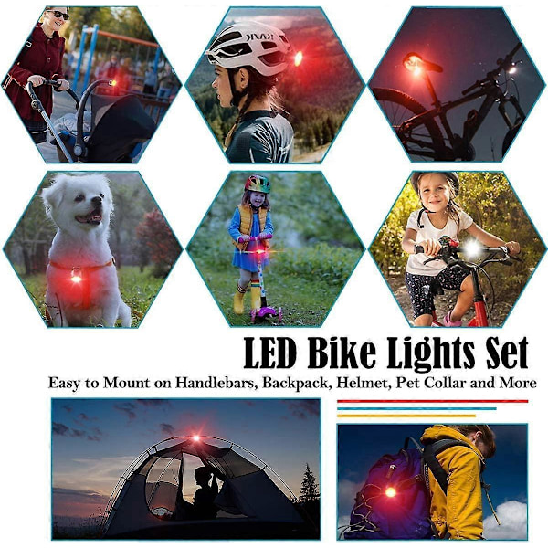 Cykellys for og bag, kraftige LED-cykellygter, IPX5 vandtæt cykellampe, USB genopladelige baglygter til mountainbike og landevejscykel, 4 og 6 tilstande