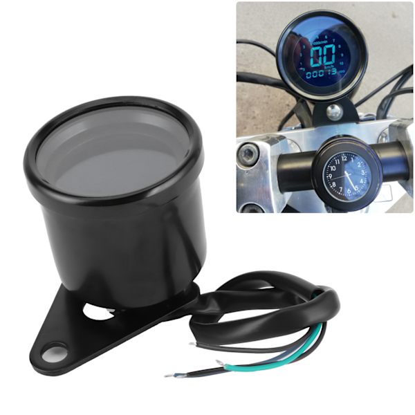 Motorcykel Multifunktionelt Måler Tachometer Odometer Brændstofmåler Speedometer 12V Universal (Sort)