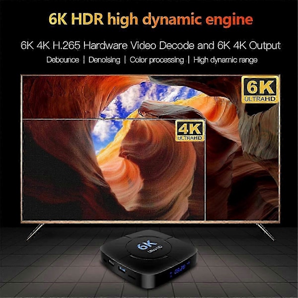 Smart 6K TV Boks Android 10 Allwinner H616 Quad Core 2.4G/5GHz Wifi BT 32GB 6K 4K HD Video Media Player Sett EU Plugg