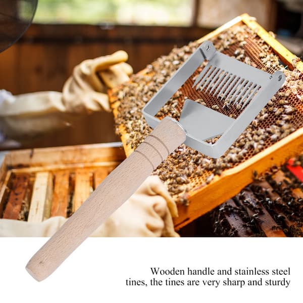 Honeycomb Honey Rustfritt Stål Skrape Birøkt Tine Uncapping Gaffel Bikube Trehåndtak