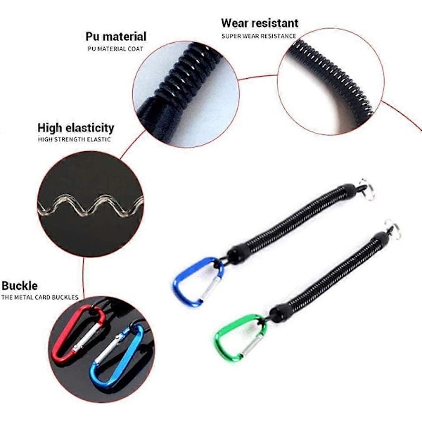 5 Stycken Fiskelina Snoddar, Fiske Verktyg Säkerhet Elastisk Rep Flerfärgad Fiskelinor Båt Säkerhet Infällbar Spiral Länk med Karbinhake, Fiske Tillbehör