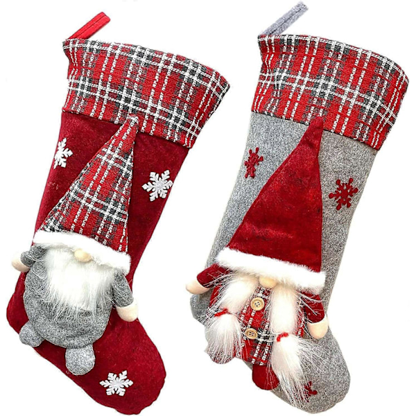 Ett nytt set med 2 julstrumpor, 3D tomte julstrumpor personliga (45,72 cm) mjuka