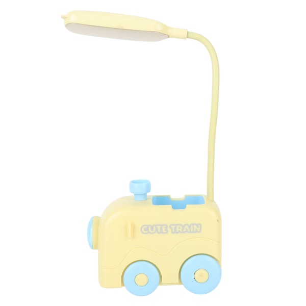 Mini tog LED nattbordslampe øyebeskyttelse studielese USB-lading med penneholder for barn gul