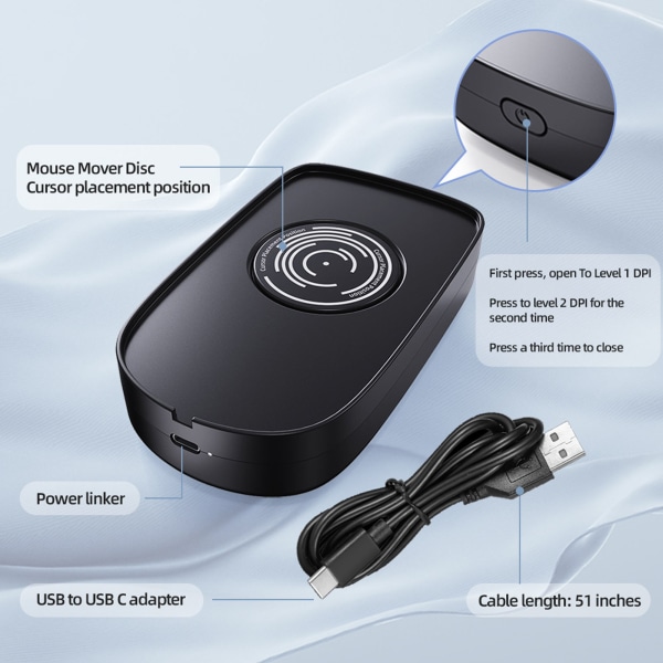 Mouse Jiggler 2 DPI Level Automatisk Ultra Quiet Large Disc Plug and Play Mouse Mover til gaming mødepræsentation