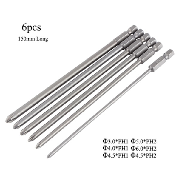 S2 stål 1/4" skaft magnetisk skrutrekkerbitsett (6 stk)