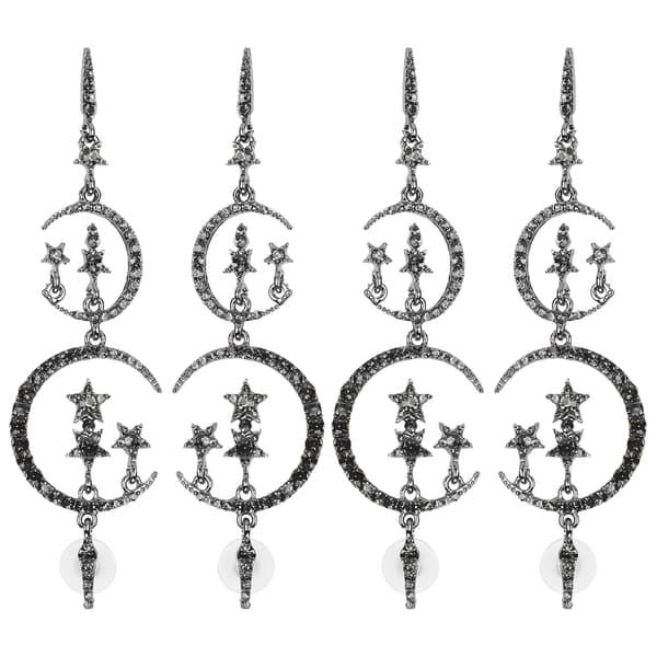 2 par øredobber legering diamant romantisk måne stjerne mote smykker kvinner jenter tilbehør svart
