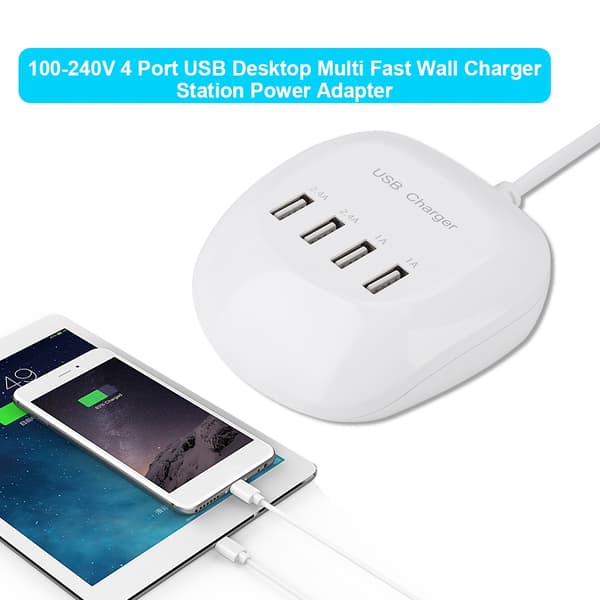 100-240V 4-ports USB skrivebordslader Multi hurtig veggladerstasjon strømadapter US-plugg