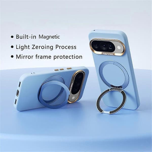 ABEEL Compatible with Google Pixel 10 / 10 Pro Magnetic Case Ring Stand Liquid Silicone Feel PC Phone Case Azure
