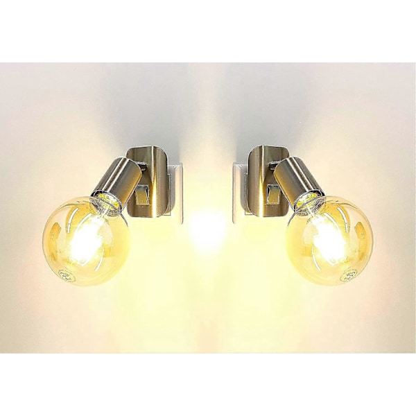 2 LED stikkontakter 11-260A i mat nikkel med 1x LED pære E27 guld 2500K varm hvid 4 watt *ANNA* væglampe, læselampe, natlampe, køkkenlampe, pl