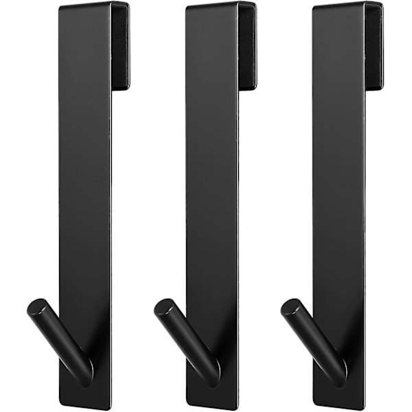 Mustat kylpyhuoneen suihkuoven koukut, 3 kpl - 17 cm, pidennetyt pyyhekoulut kehyksettömille lasisuihkuoville