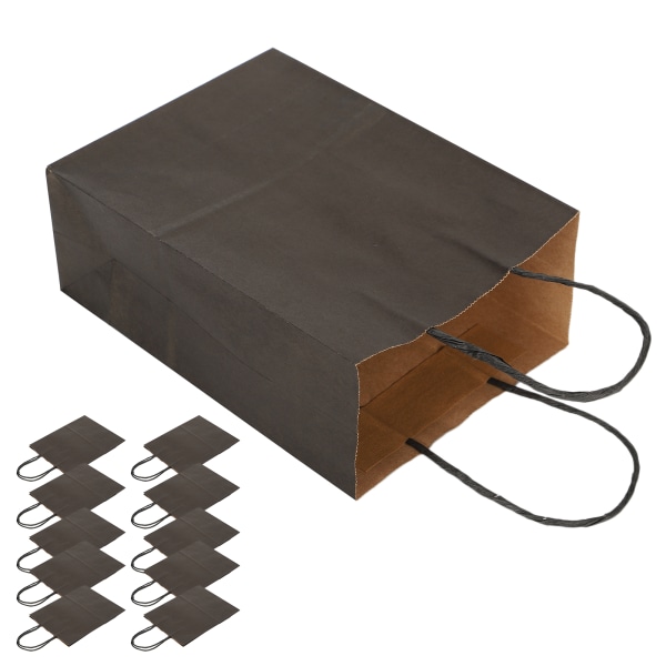 10 st Shoppingförpackningar Papperspåse Bärbar Kraftpapperspresentpåse Svart 15 x 8 x 21cm