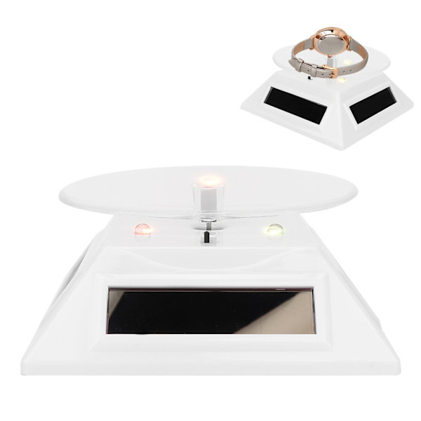Elektrisk LED-lys Solar Powered Roterende Pladespiller Display Stand til smykker Telefon Ure Kamera