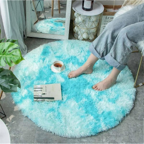 Isgrå Grusmatta, Hög Lugg, Lång Lugg, Batikfärgad Rund Dekoration, Halkfri, Tvättbar Golvmatta för Vardagsrum, Grus Fluffigt Sovrum, 80cm, Ljus