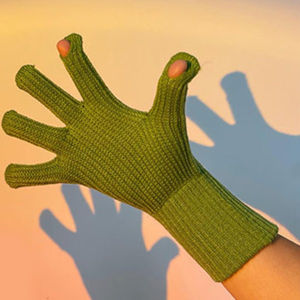 Talven Käsineet 2 Sormea Avoin Design Akryyli Fleece Yksivärinen Pitkä Talvi Neulokäsineet Ulko- Ja Sisäkäyttöön Vihreä