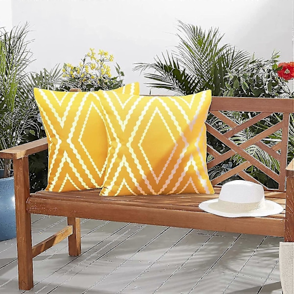 2 kappaleen setti vedenpitäviä boho-tyynyjenpäällisiä ulkokäyttöön, geometriset tyynyliinat patiolle ja puutarhaan - 18 x 18 tuumaa 18X18